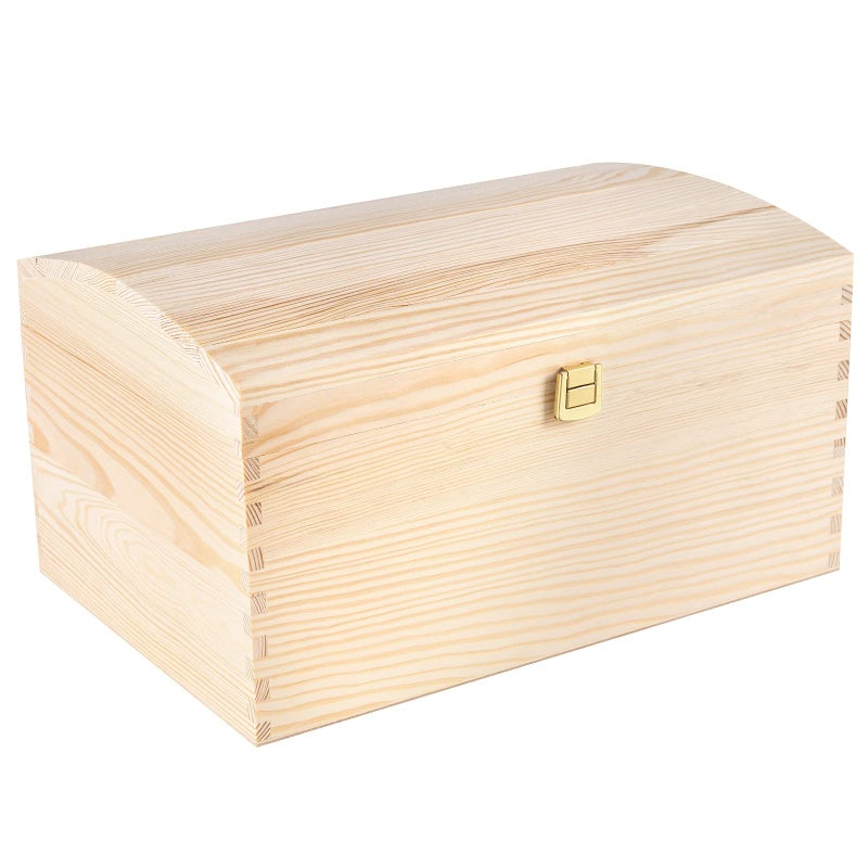 Creative Deco Large Wooden Storage Box Unpainted with Hinged Lid | 13.58 x 9.84 x 7.55 in | Keepsake Treasure Chest Trunk | Perfect Memory Box for Toys, Tools, Arts & Crafts or as a Gift Christmas Box - Image 1